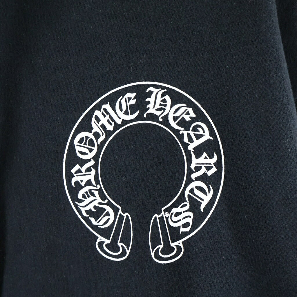 CHROME HEARTS(クロムハーツ) SWTSHRT HD PLVR 袖フローラルバックホースシュープリントプルオーバーフーディ パーカー ブラック