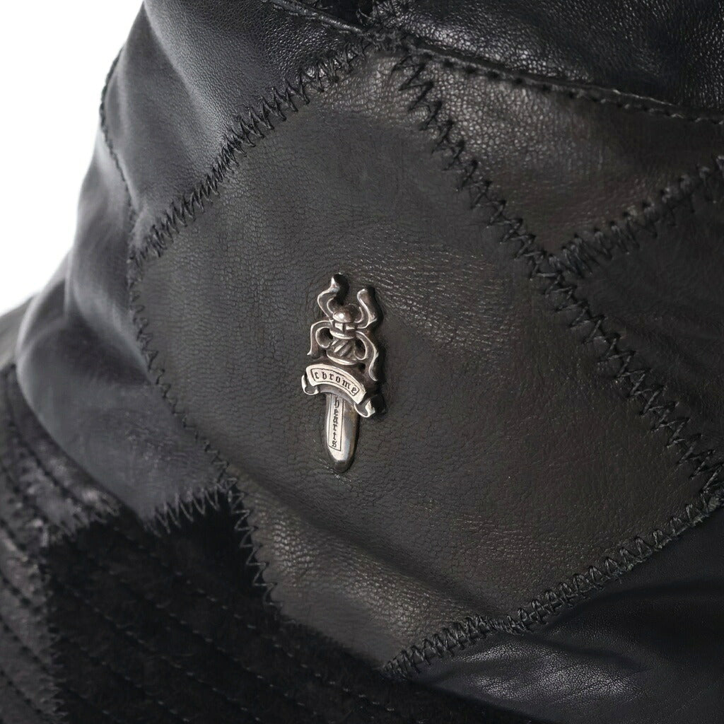 CHROME HEARTS(クロムハーツ) HAT U CHUM LTHR パッチワーク スエード切替 レザーバケットハット 帽子 ブラック