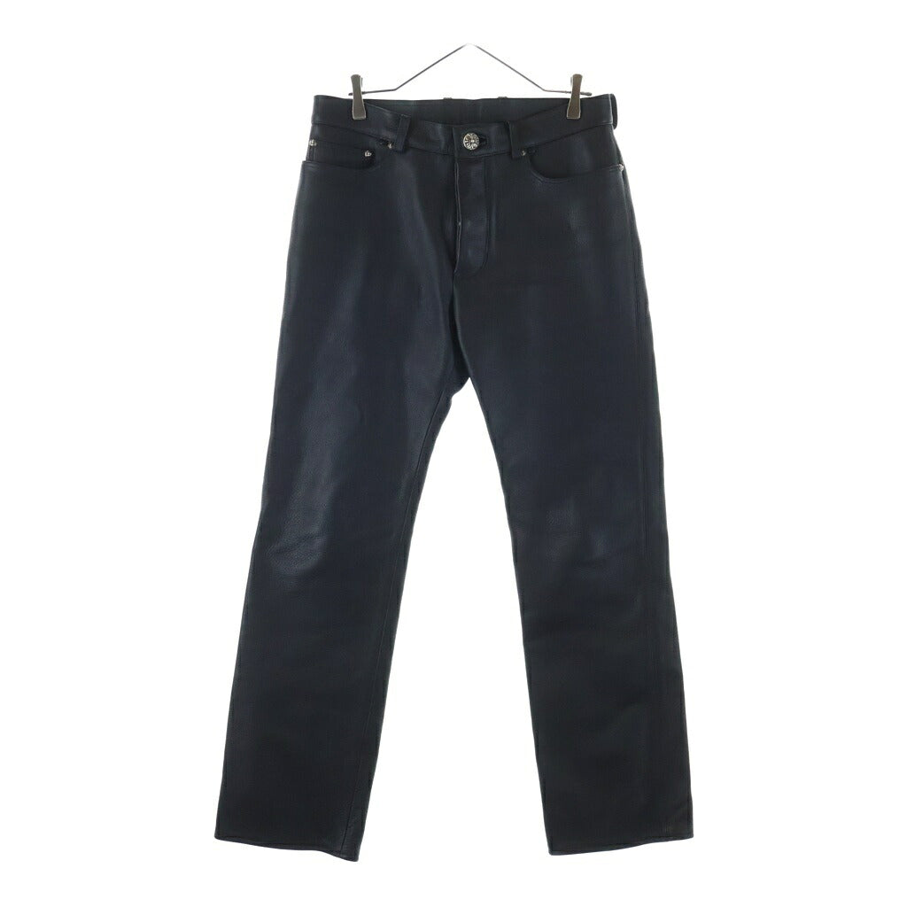 CHROME HEARTS(クロムハーツ) LTHR PANTS 現行型 クロスボールボタンフライ レザーパンツ ブラック