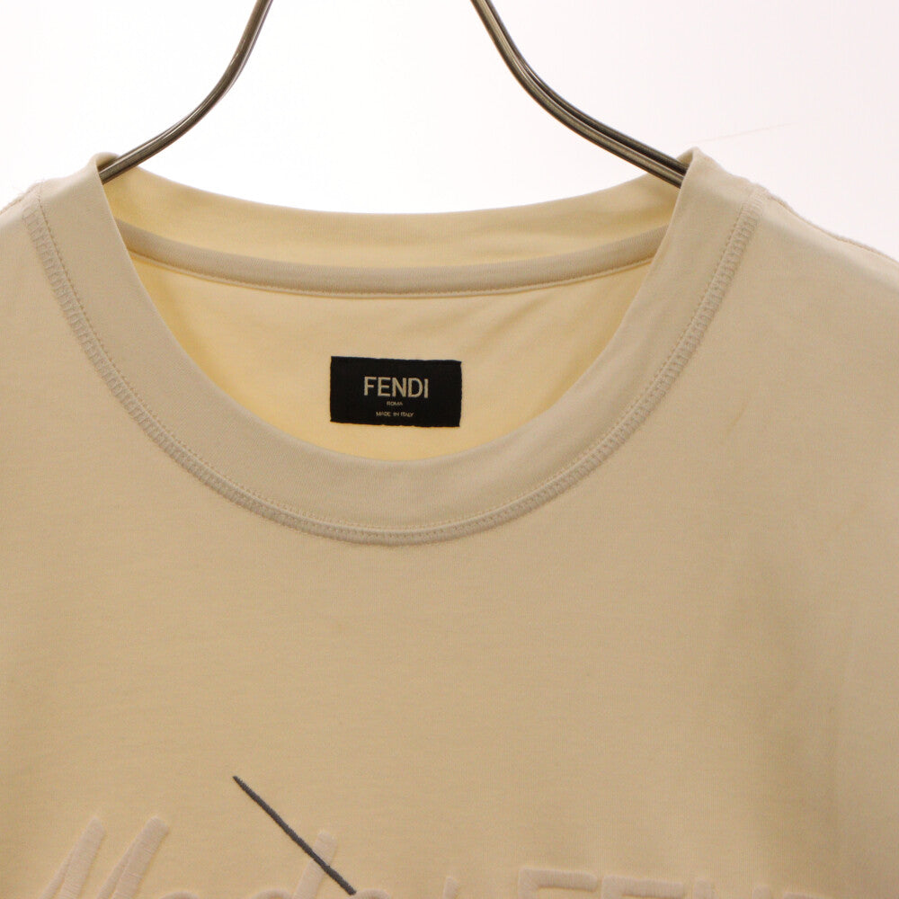 FENDI(フェンディ) フロント刺繍 ロゴtシャツ クルーネック 半袖Tシャツ カットソー FY1291 AR6Q ホワイト