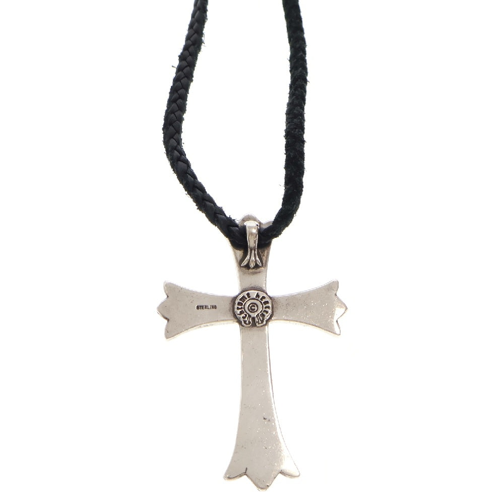 CHROME HEARTS(クロムハーツ) CH CROSS LRG ラージクロス レザーブレイド Wボロチップ シルバーネックレス シルバー/ブラック