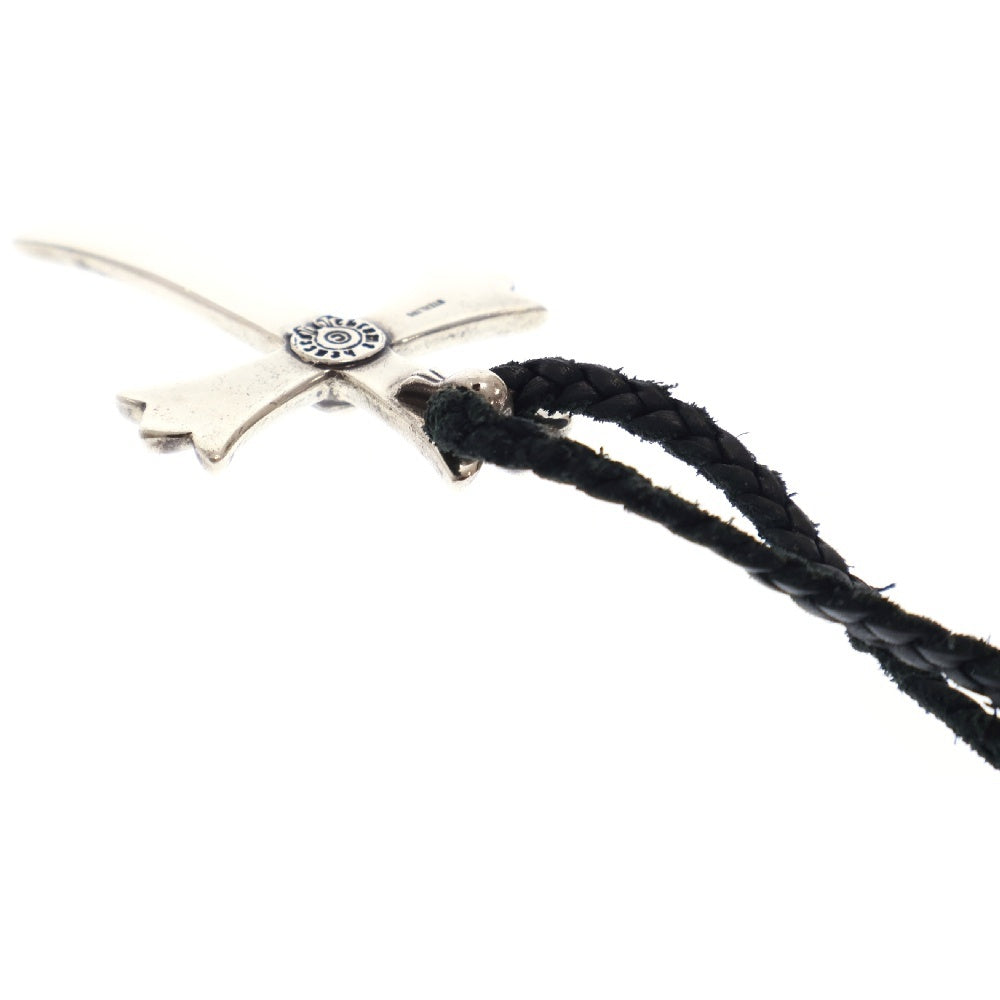 CHROME HEARTS(クロムハーツ) CH CROSS LRG ラージクロス レザーブレイド Wボロチップ シルバーネックレス シルバー/ブラック