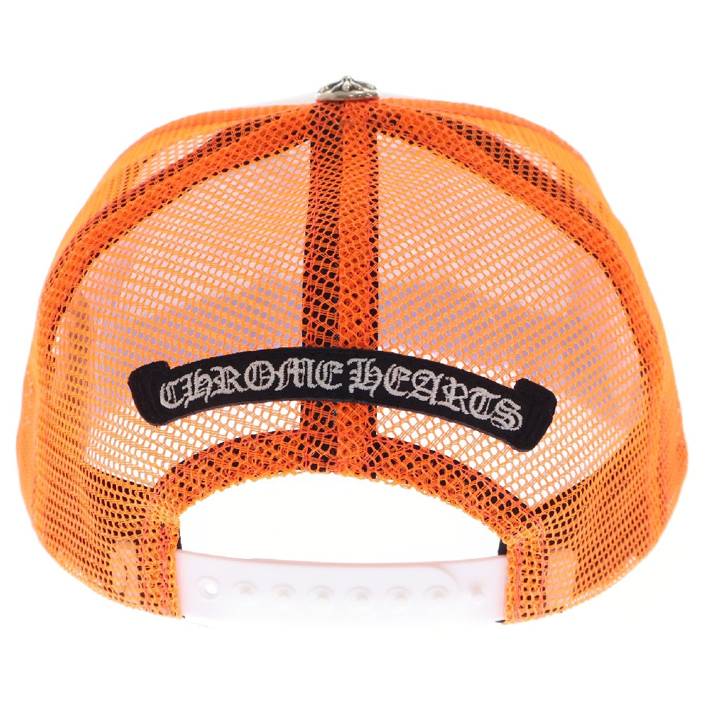 CHROME HEARTS(クロムハーツ) TRUCKER CAP レザークロスパッチトラッカー セメタリーレザーパッチクロスボール付き メッシュキャップ オレンジ