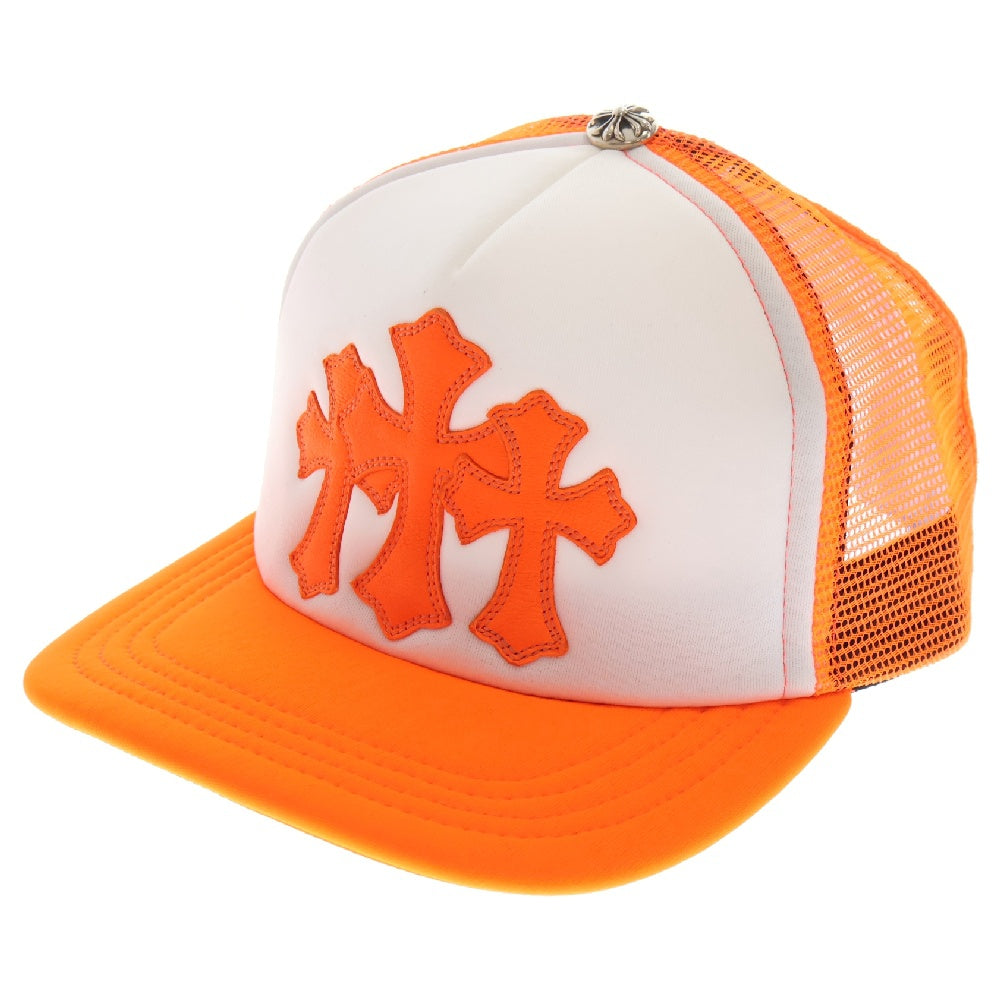 CHROME HEARTS(クロムハーツ) TRUCKER CAP レザークロスパッチトラッカー セメタリーレザーパッチクロスボール付き メッシュキャップ オレンジ