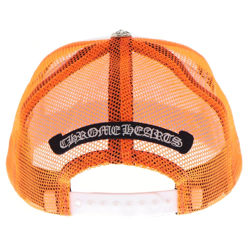 CHROME HEARTS(クロムハーツ) TRUCKER CAP レザークロスパッチトラッカー セメタリーレザーパッチクロスボール付き メッシュキャップ オレンジ
