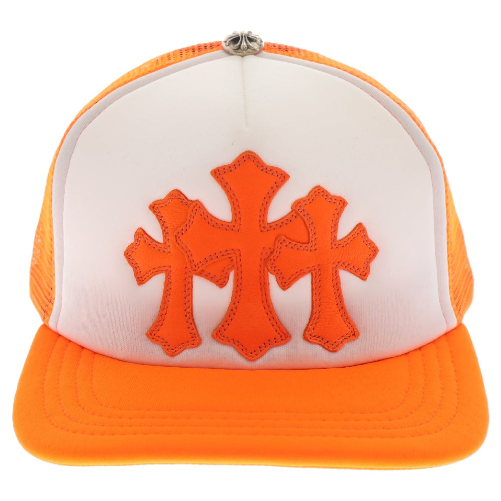 CHROME HEARTS(クロムハーツ) TRUCKER CAP レザークロスパッチトラッカー セメタリーレザーパッチクロスボール付き メッシュキャップ オレンジ