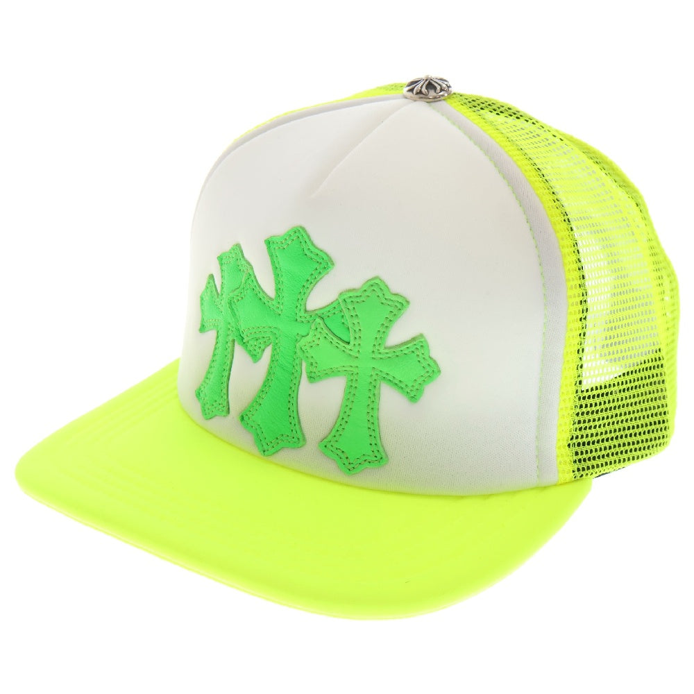 CHROME HEARTS(クロムハーツ) TRUCKER CAP レザークロスパッチトラッカー セメタリーレザーパッチクロスボール付き メッシュキャップ イエロー