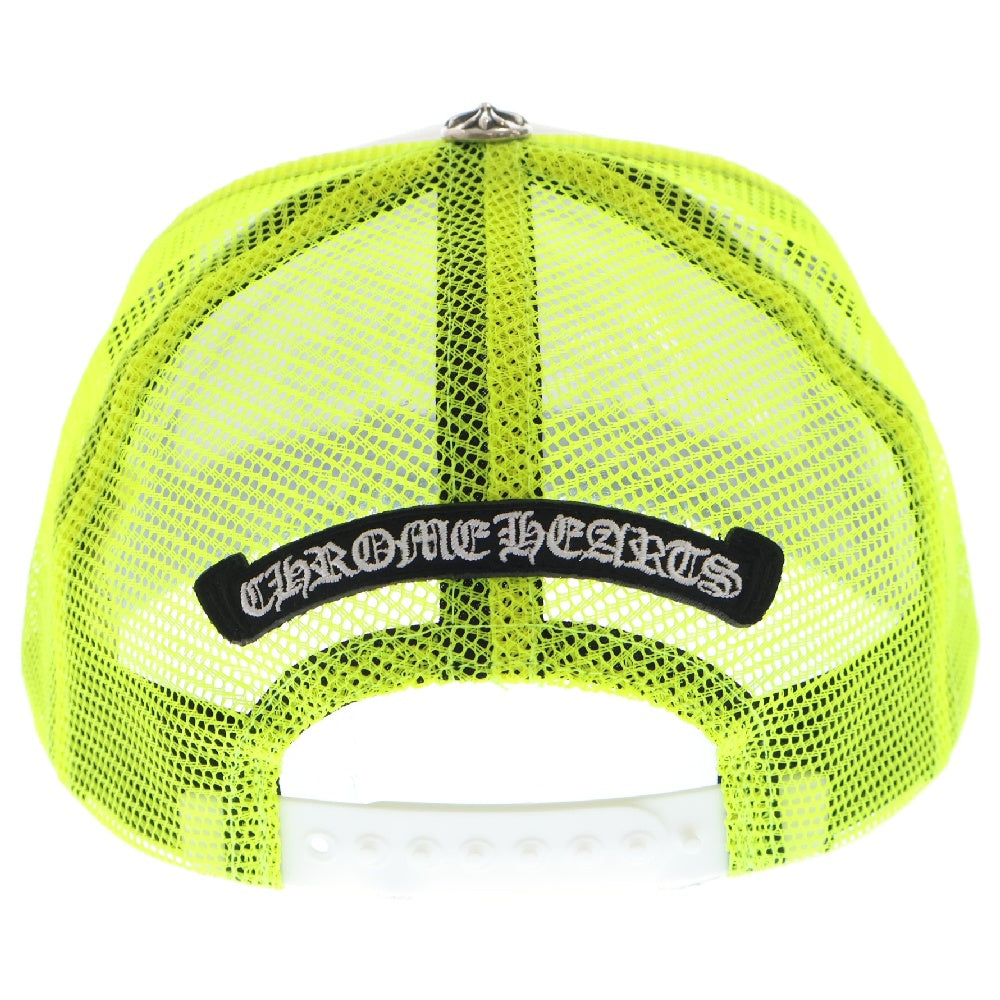 CHROME HEARTS(クロムハーツ) TRUCKER CAP レザークロスパッチトラッカー セメタリーレザーパッチクロスボール付き メッシュキャップ イエロー