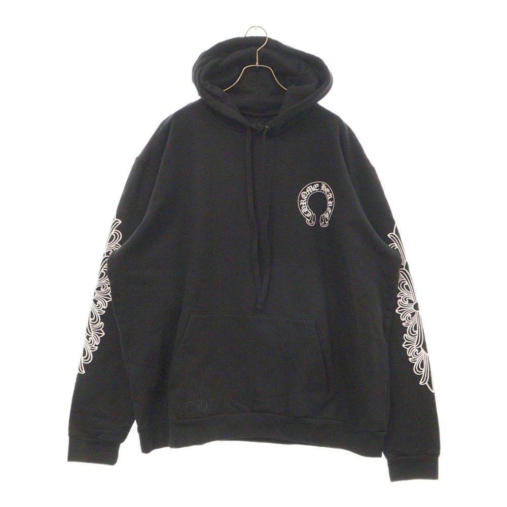 CHROME HEARTS(クロムハーツ) HORSESHOE PULLOVER HOODIE ホースシュープリント アームフローラル スウェットプルオーバーパーカー ブラック