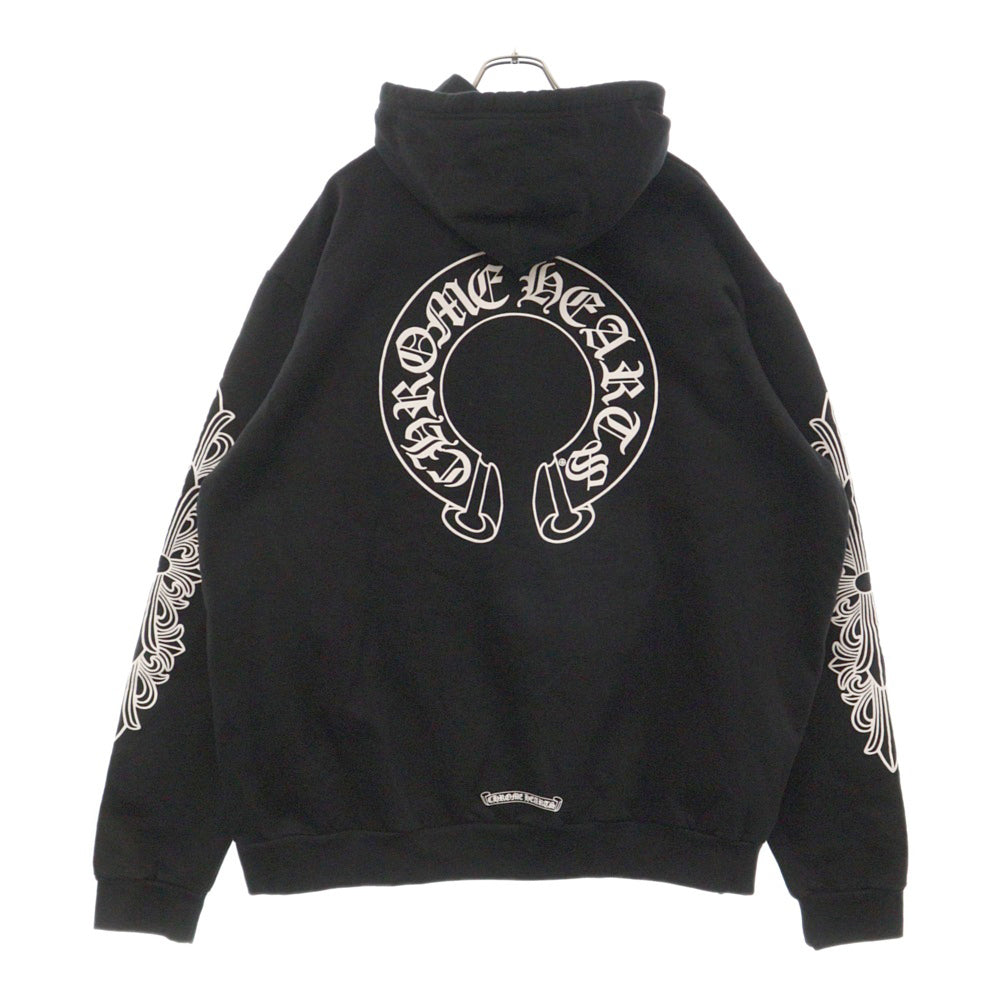 CHROME HEARTS(クロムハーツ) HORSESHOE PULLOVER HOODIE ホースシュープリント アームフローラル スウェットプルオーバーパーカー ブラック
