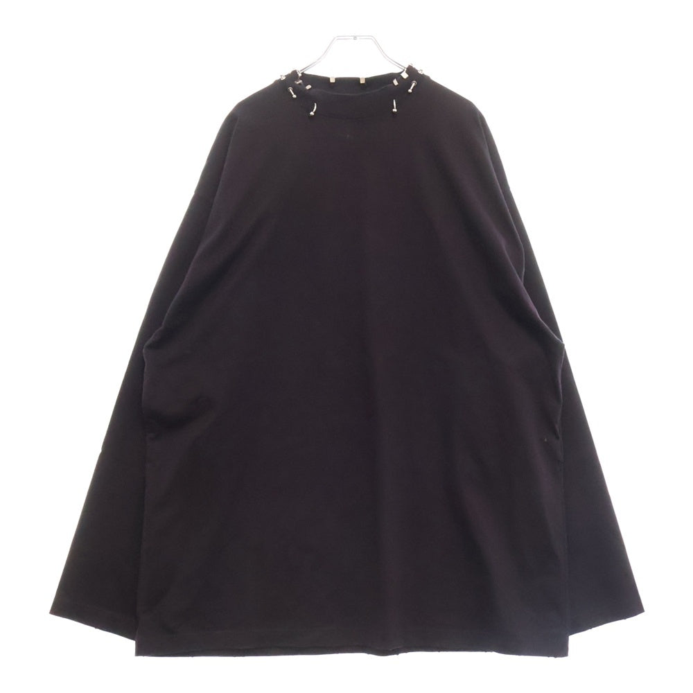 BALENCIAGA(バレンシアガ) 23AW PIERCED ROUND ピアスデザイン 装飾 ダメージ加工ロンT ロングスリーブTシャツ 長袖カットソー ブラック