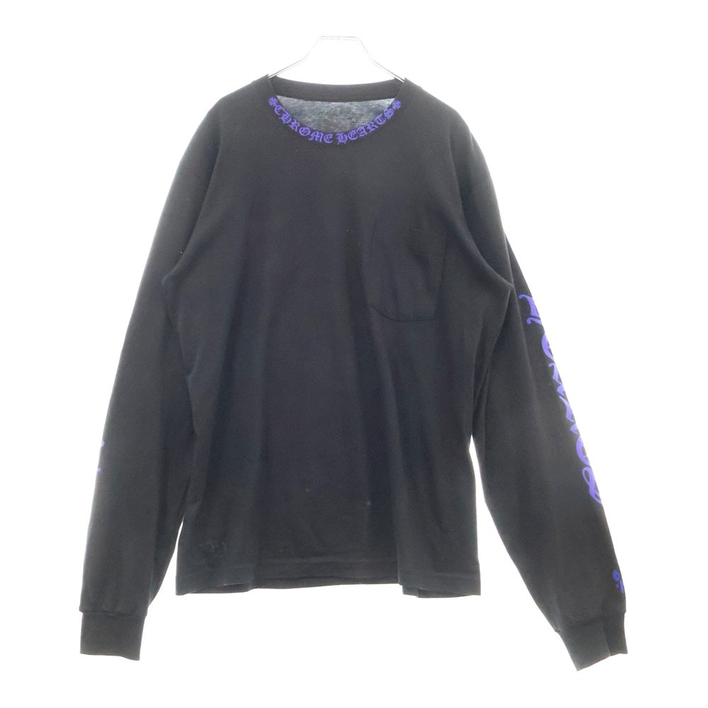 CHROME HEARTS(クロムハーツ) CH L S 1 ネックロゴプリント長袖Tシャツ カットソー ブラック/パープル