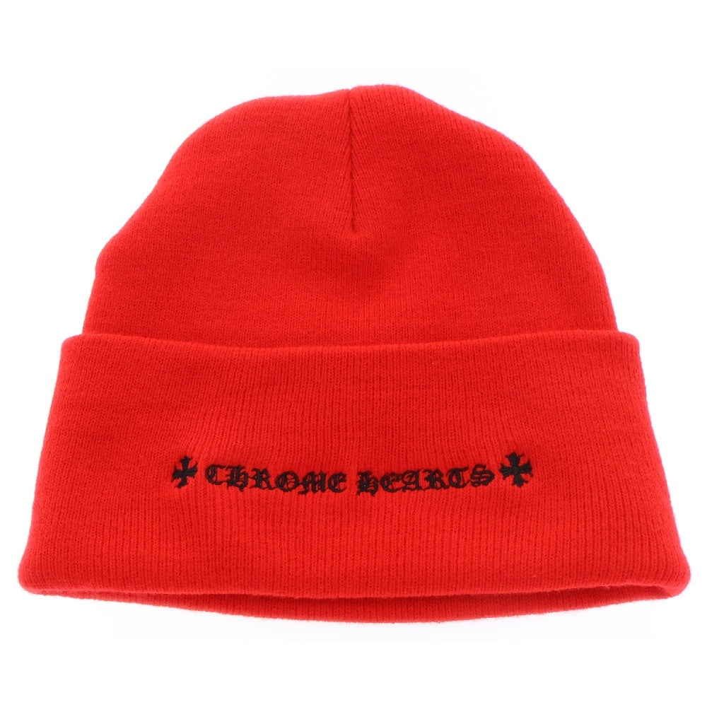 CHROME HEARTS(クロムハーツ) WOOL WATCH CAP ウールワッチキャップ リップアンドタンレザーパッチビーニーニットキャップ レッド