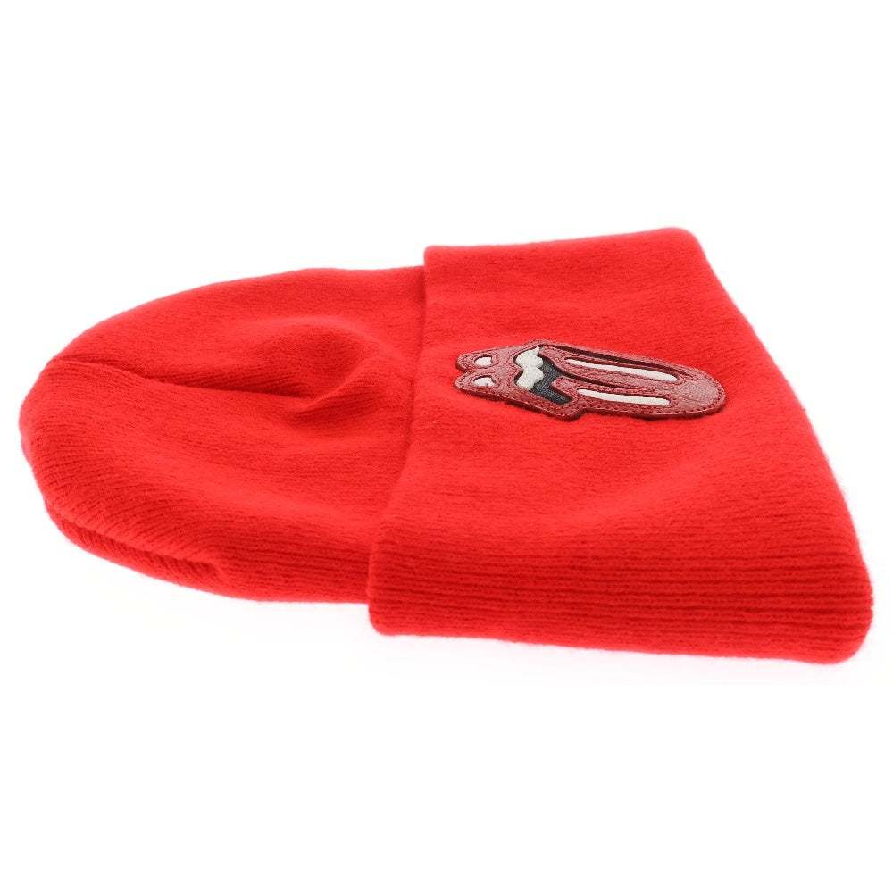 CHROME HEARTS(クロムハーツ) WOOL WATCH CAP ウールワッチキャップ リップアンドタンレザーパッチビーニーニットキャップ レッド