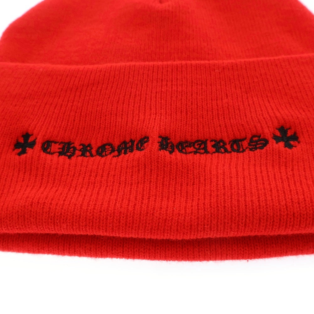 CHROME HEARTS(クロムハーツ) WOOL WATCH CAP ウールワッチキャップ リップアンドタンレザーパッチビーニーニットキャップ レッド