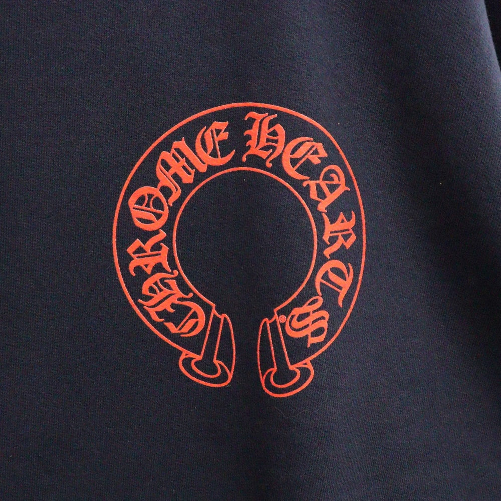 CHROME HEARTS(クロムハーツ) SWTSHRT PLVR プルオーバーパーカー 袖フローラルバックホースシューパーカー ネイビー/レッド