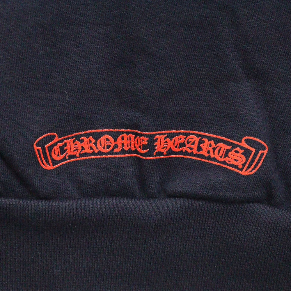 CHROME HEARTS(クロムハーツ) SWTSHRT PLVR プルオーバーパーカー 袖フローラルバックホースシューパーカー ネイビー/レッド