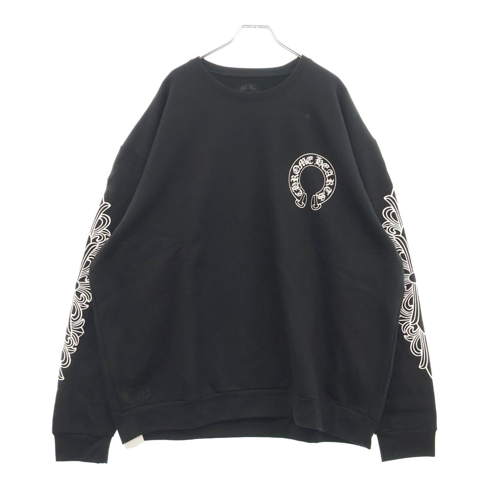 CHROME HEARTS(クロムハーツ) Horseshoe L/S Sweatshirt ホースシュープリント 袖フローラル クルーネックスウェットトレーナー ブラック