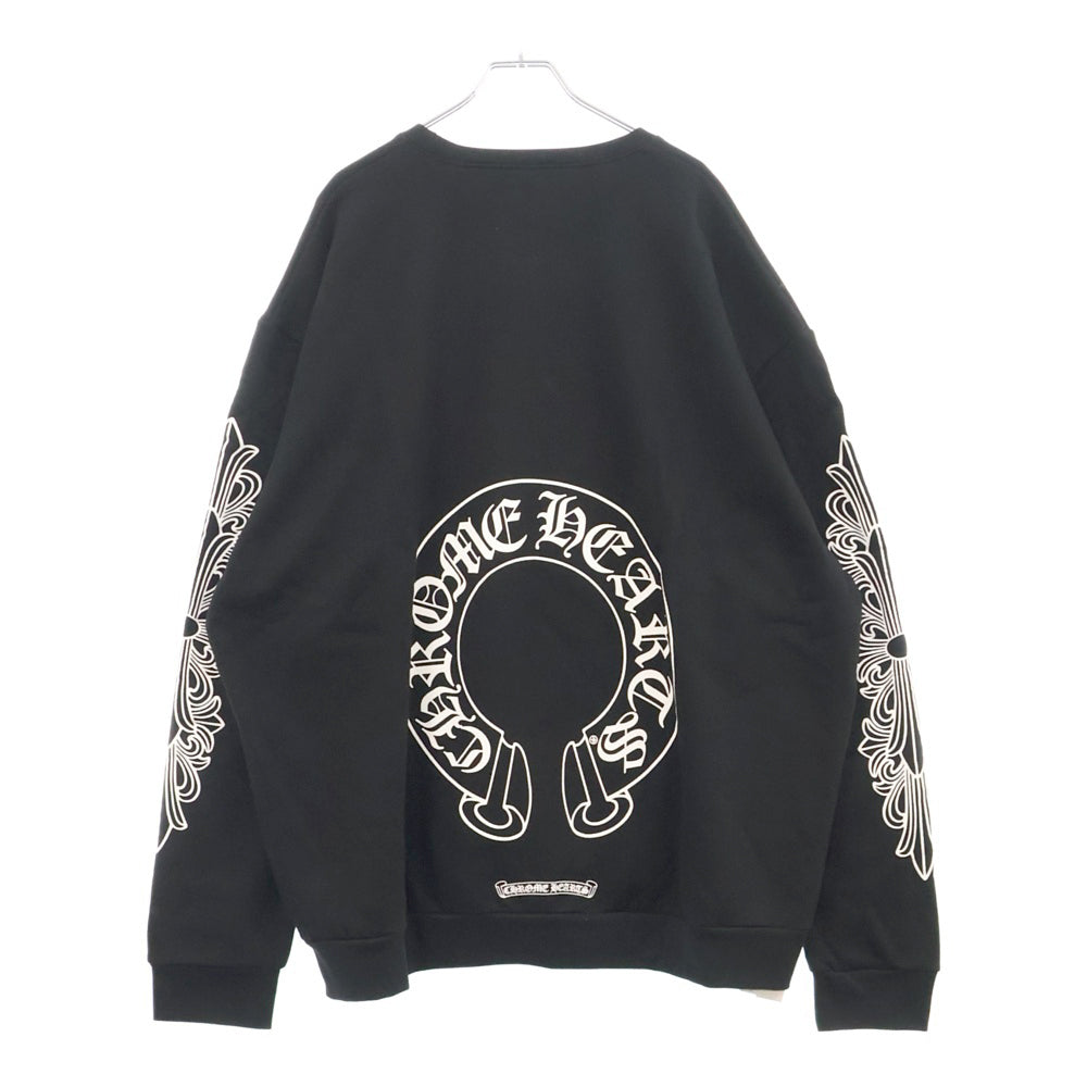 CHROME HEARTS(クロムハーツ) Horseshoe L/S Sweatshirt ホースシュープリント 袖フローラル クルーネックスウェットトレーナー ブラック
