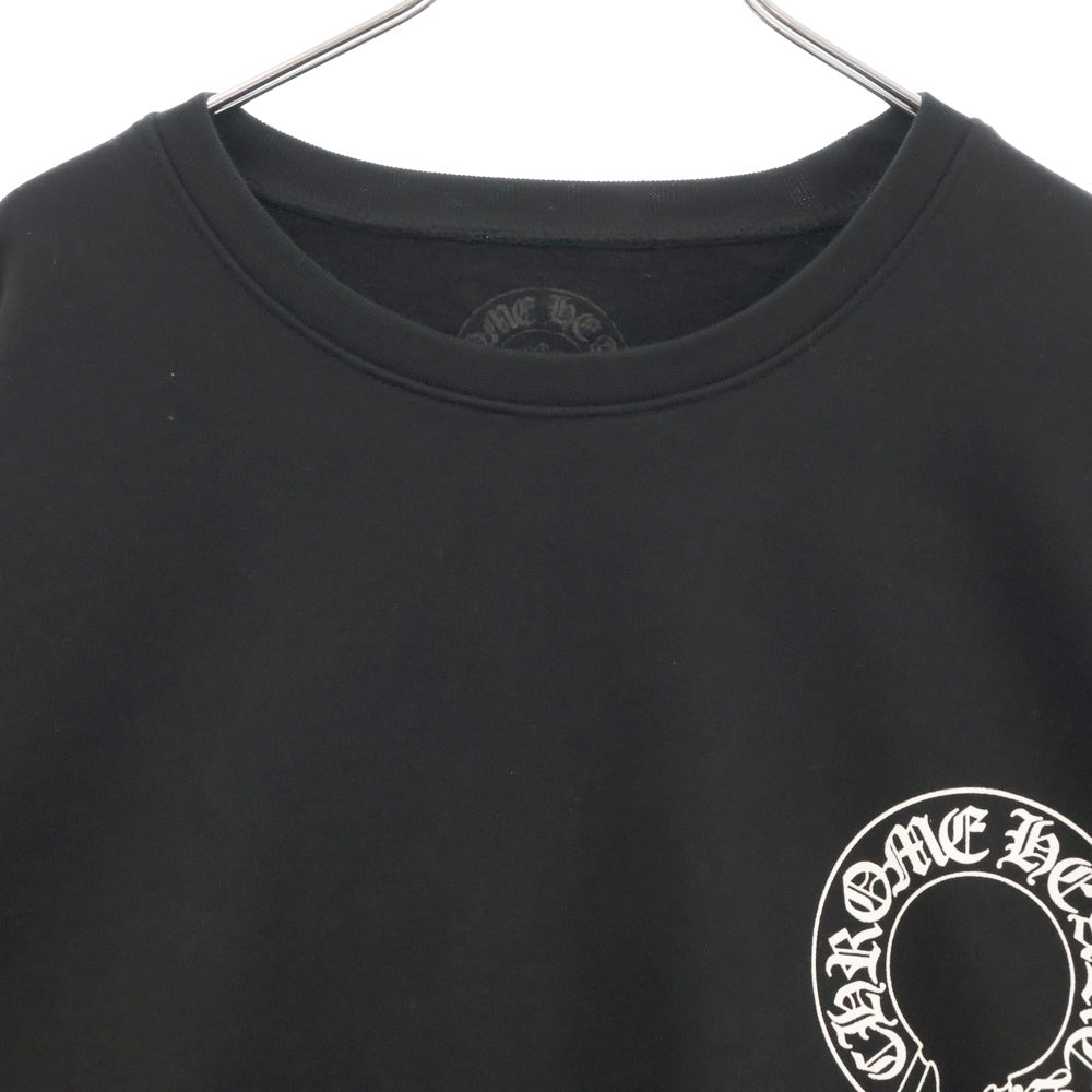 CHROME HEARTS(クロムハーツ) Horseshoe L/S Sweatshirt ホースシュープリント 袖フローラル クルーネックスウェットトレーナー ブラック