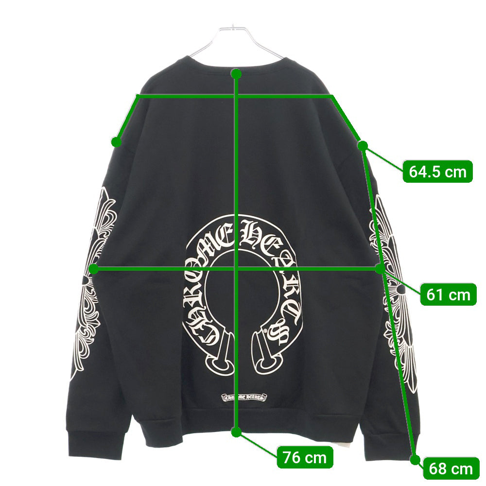 CHROME HEARTS(クロムハーツ) Horseshoe L/S Sweatshirt ホースシュープリント 袖フローラル クルーネックスウェットトレーナー ブラック