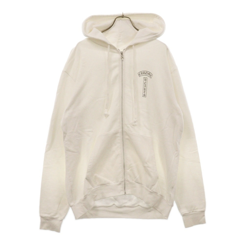 CHROME HEARTS(クロムハーツ) SWTSHRT HD ZIP バックアーチロゴプリントジップアップパーカ スウェット ホワイト