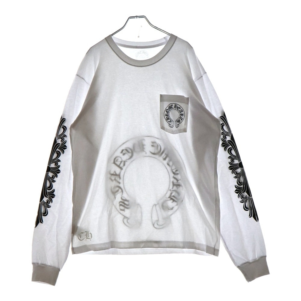 CHROME HEARTS(クロムハーツ) Back Horseshoe L/S バックホースシュー 袖フローラルプリント ロングスリーブカットソー 長袖Tシャツ ホワイト