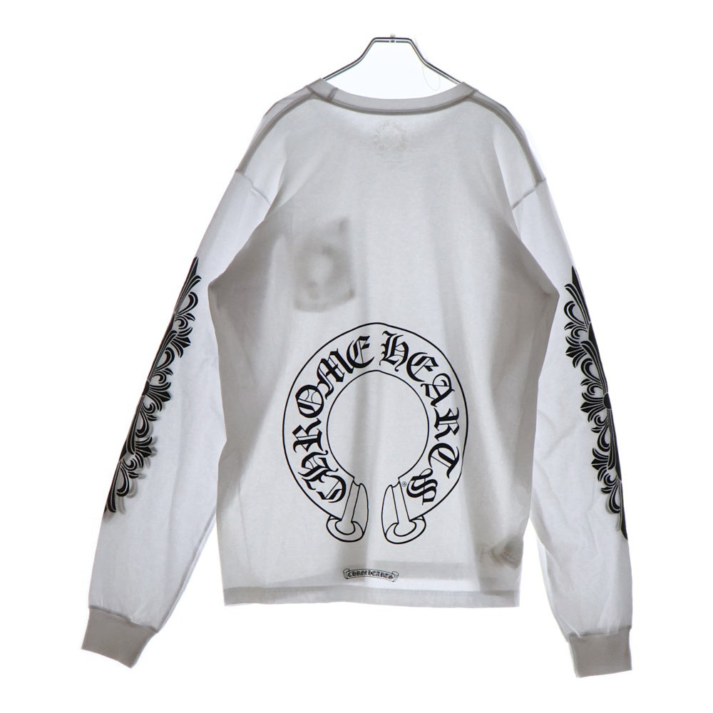 CHROME HEARTS(クロムハーツ) Back Horseshoe L/S バックホースシュー 袖フローラルプリント ロングスリーブカットソー 長袖Tシャツ ホワイト