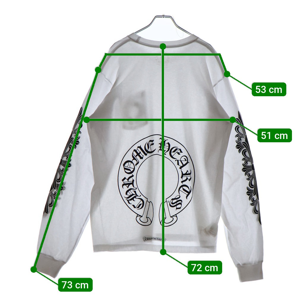 CHROME HEARTS(クロムハーツ) Back Horseshoe L/S バックホースシュー 袖フローラルプリント ロングスリーブカットソー 長袖Tシャツ ホワイト