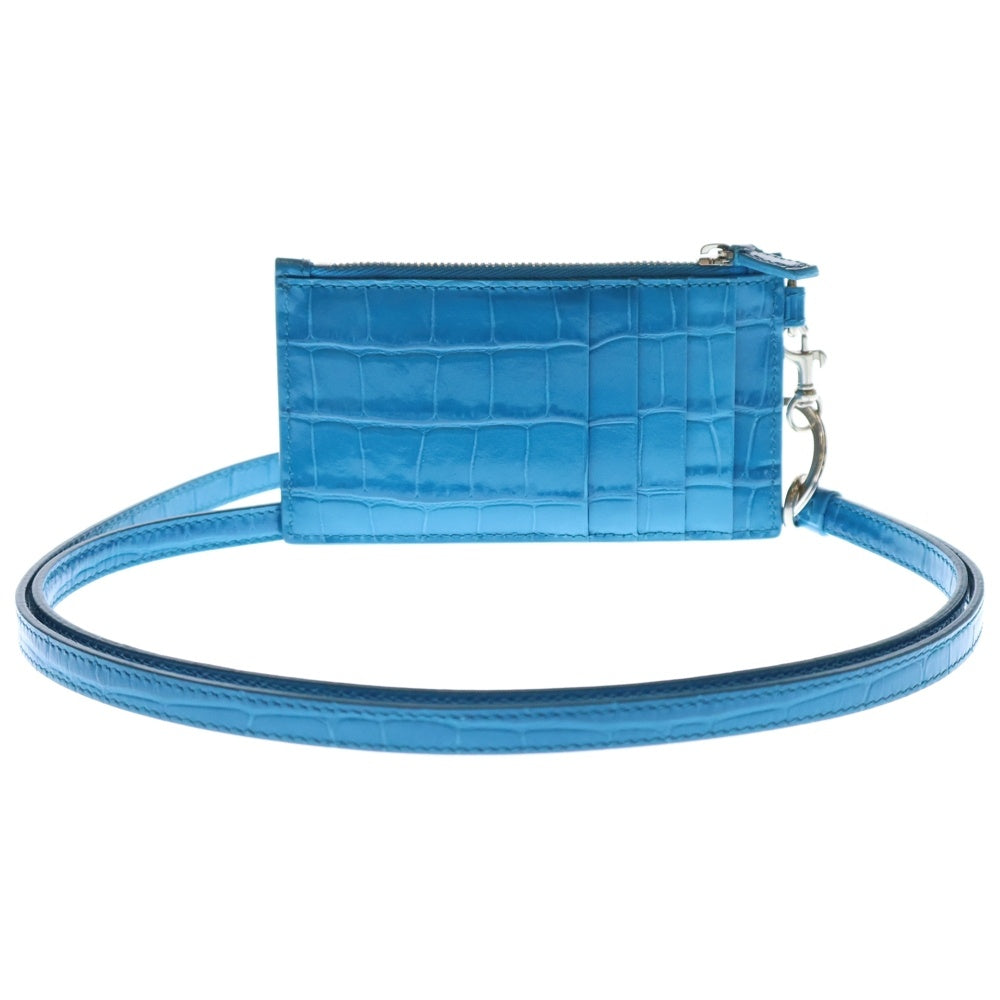 BALENCIAGA(バレンシアガ) ブランドロゴ クロコ型押し ショルダーフラグメントケース カードケース ブルー 594548