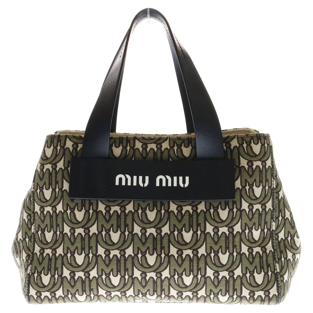 miumiu(ミュウミュウ) ジャガード キャンバス トートバッグ ハンドバッグ カーキ 5BA085