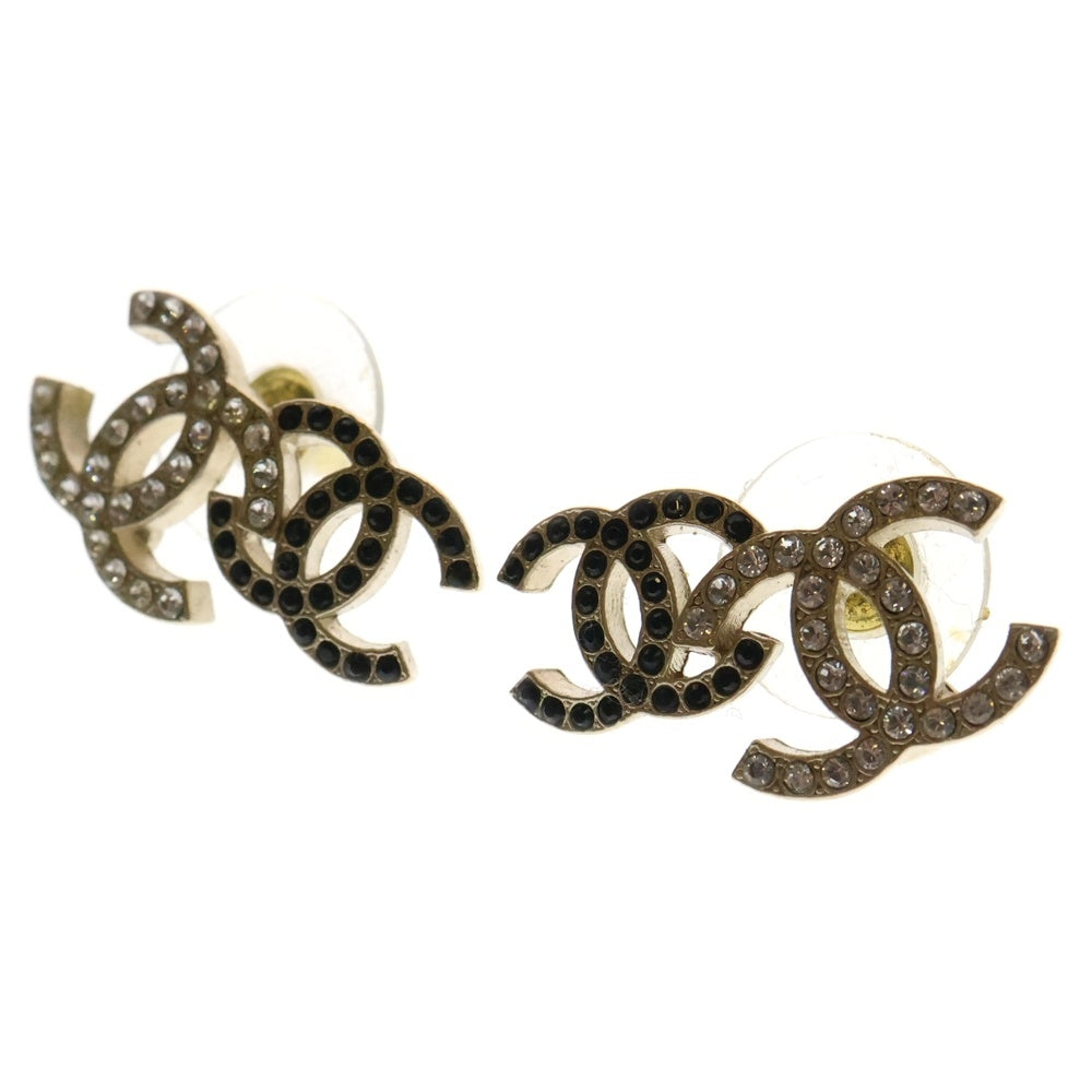 CHANEL(シャネル) A22 B ダブルココマーク ライトストーン ピアス ブラック/ゴールド