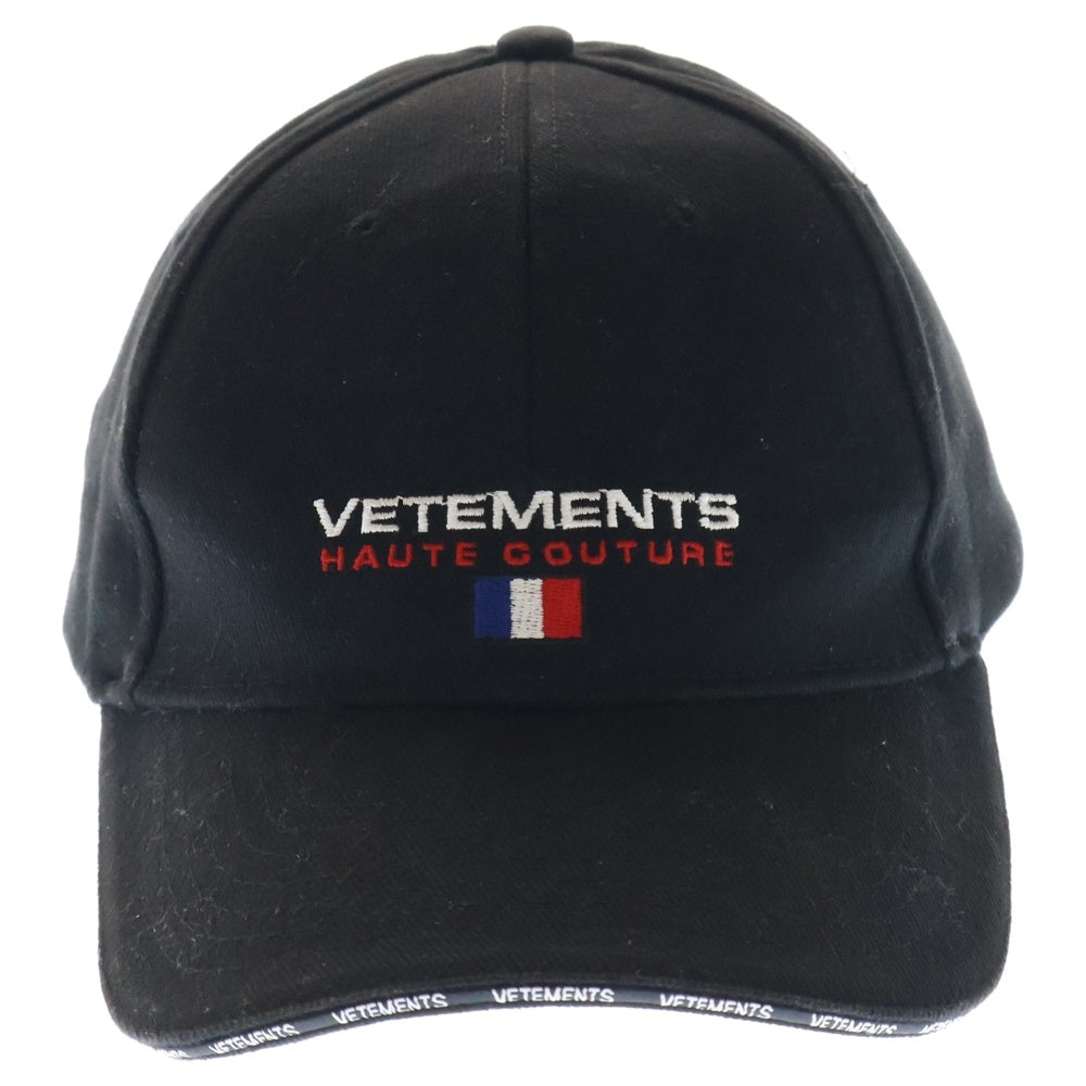VETEMENTS(ヴェトモン) 18SS HAUTE COUTURE CAP オートクチュールキャップ ベースボールキャップ 帽子 刺繍ロゴキャップ ブラック WSS18AC16