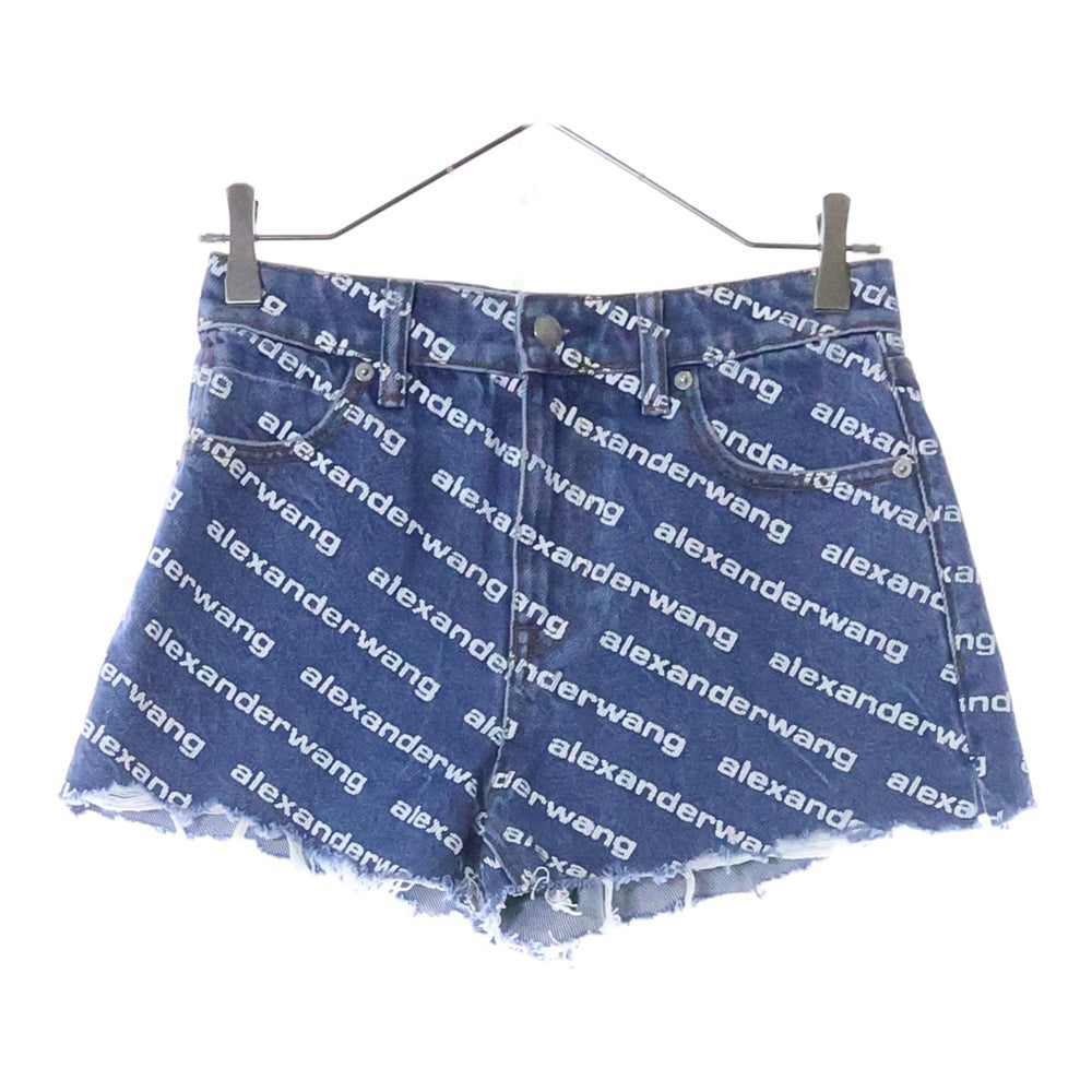 ALEXANDER WANG(アレキサンダーワン) ロゴ 総柄 デニムショートパンツ インディゴ レディース