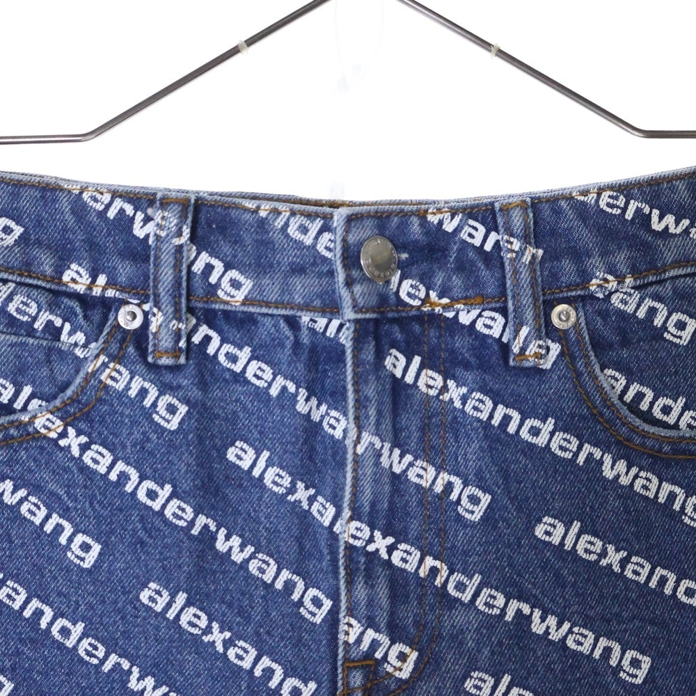 ALEXANDER WANG(アレキサンダーワン) ロゴ 総柄 デニムショートパンツ インディゴ レディース
