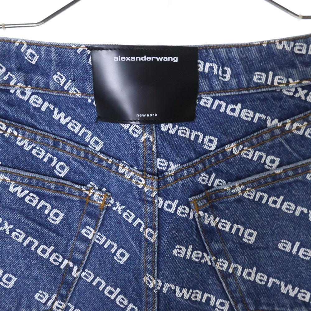 ALEXANDER WANG(アレキサンダーワン) ロゴ 総柄 デニムショートパンツ インディゴ レディース