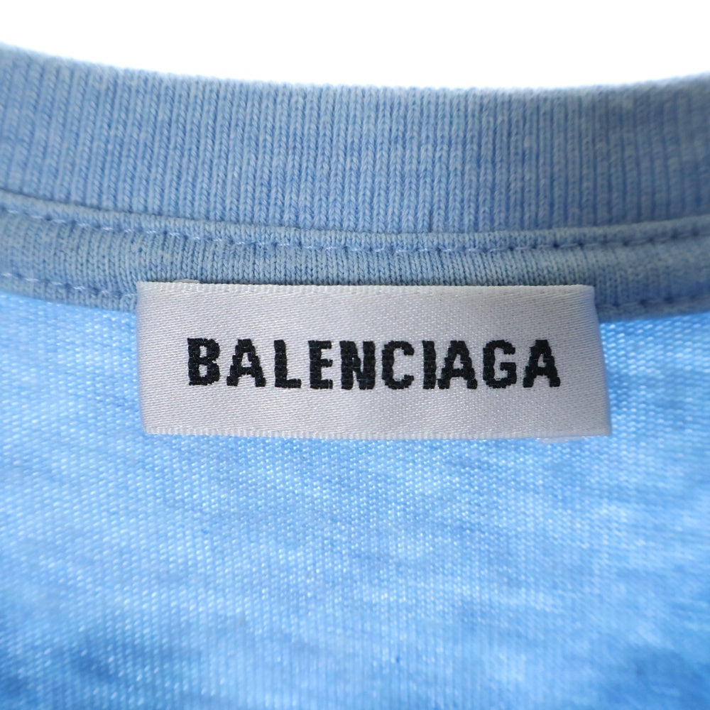 BALENCIAGA(バレンシアガ) 19SS フロントロゴ プリント 半袖 Tシャツ カットソー ブルー レディース 578133 TGV75