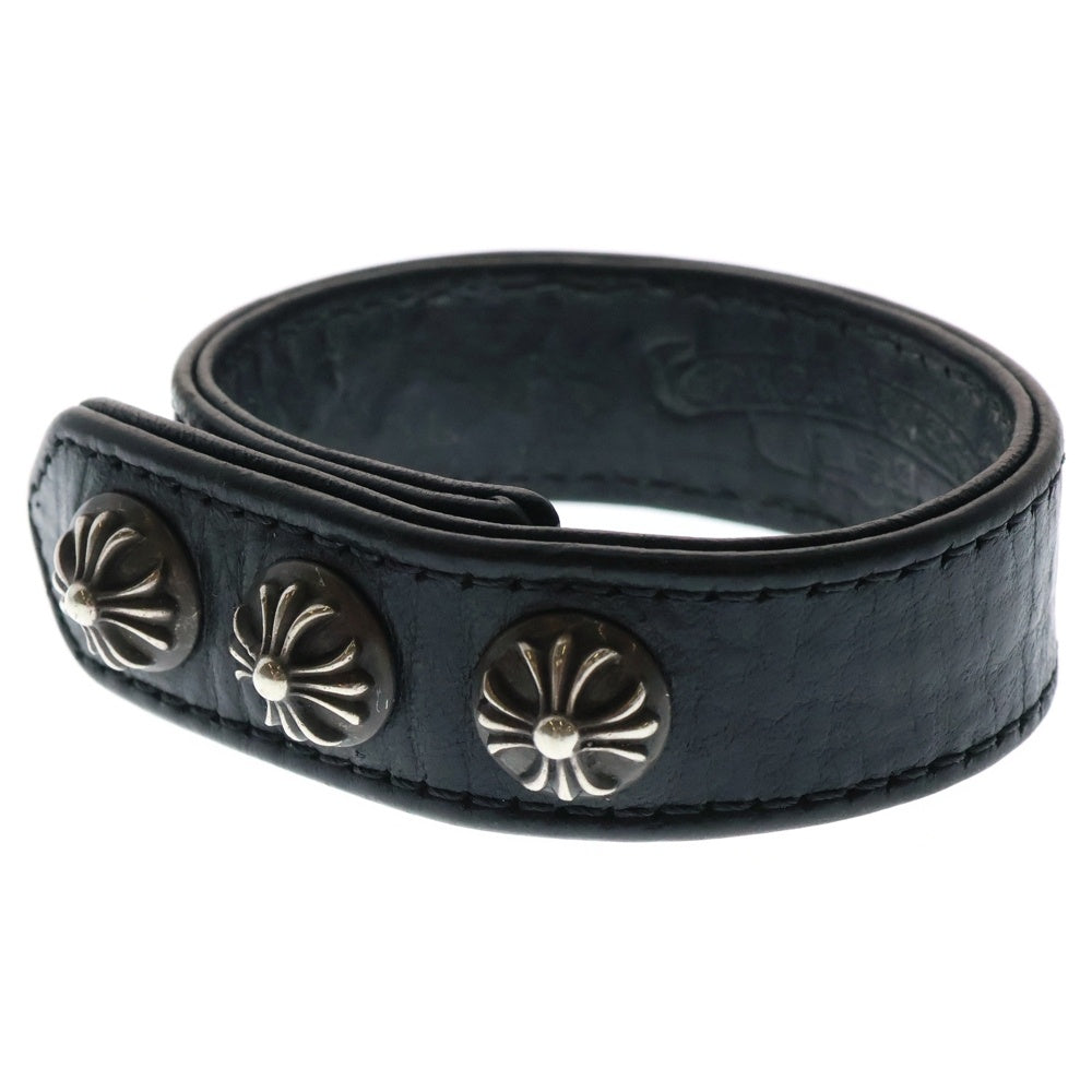 CHROME HEARTS(クロムハーツ) 3BTN 2SNP クロスボール 3ボタン2スナップ レザーブレスレット ブラック/シルバー BCA123