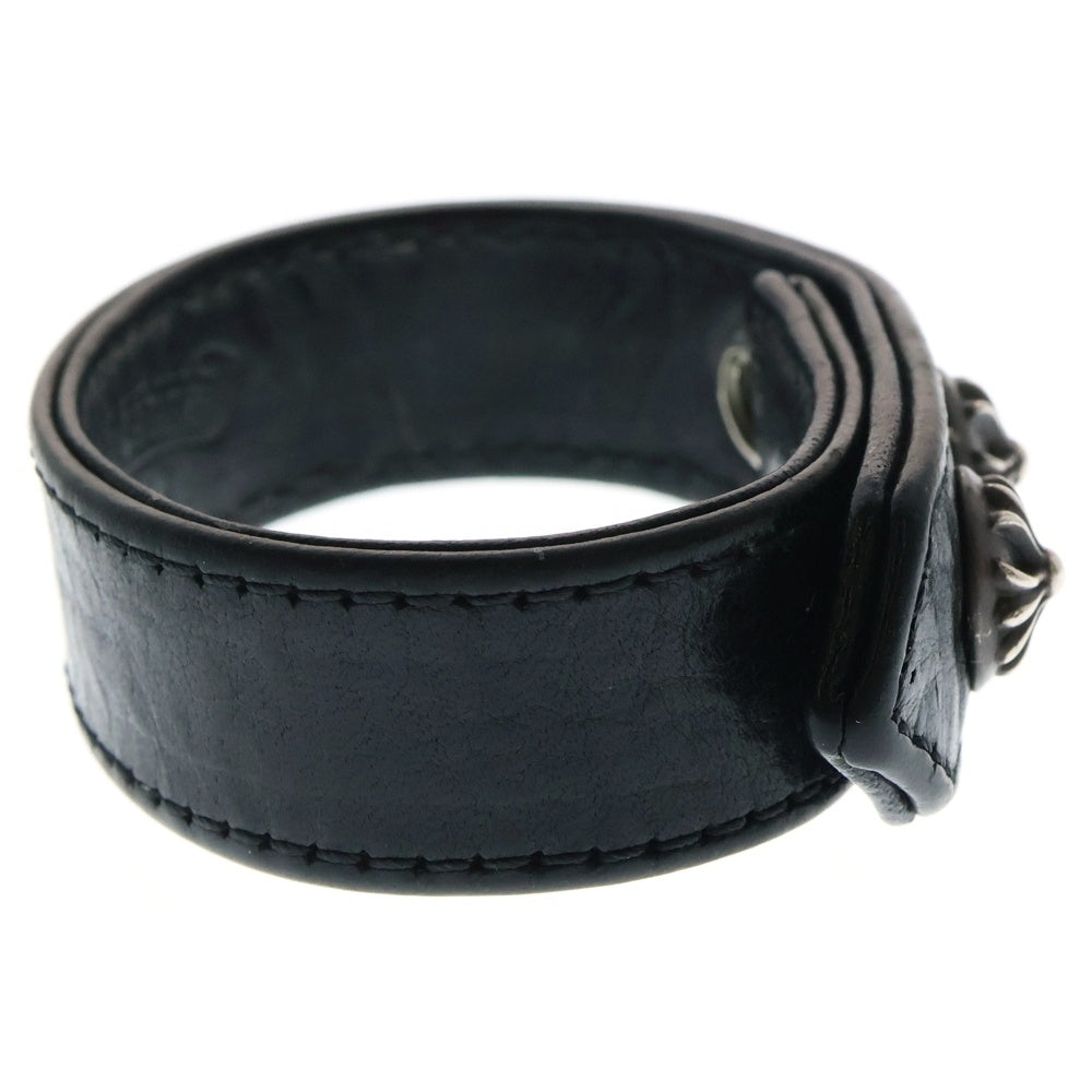 CHROME HEARTS(クロムハーツ) 3BTN 2SNP クロスボール 3ボタン2スナップ レザーブレスレット ブラック/シルバー BCA123
