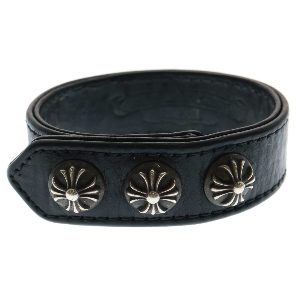 CHROME HEARTS(クロムハーツ) 3BTN 2SNP クロスボール 3ボタン2スナップ レザーブレスレット ブラック/シルバー BCA123