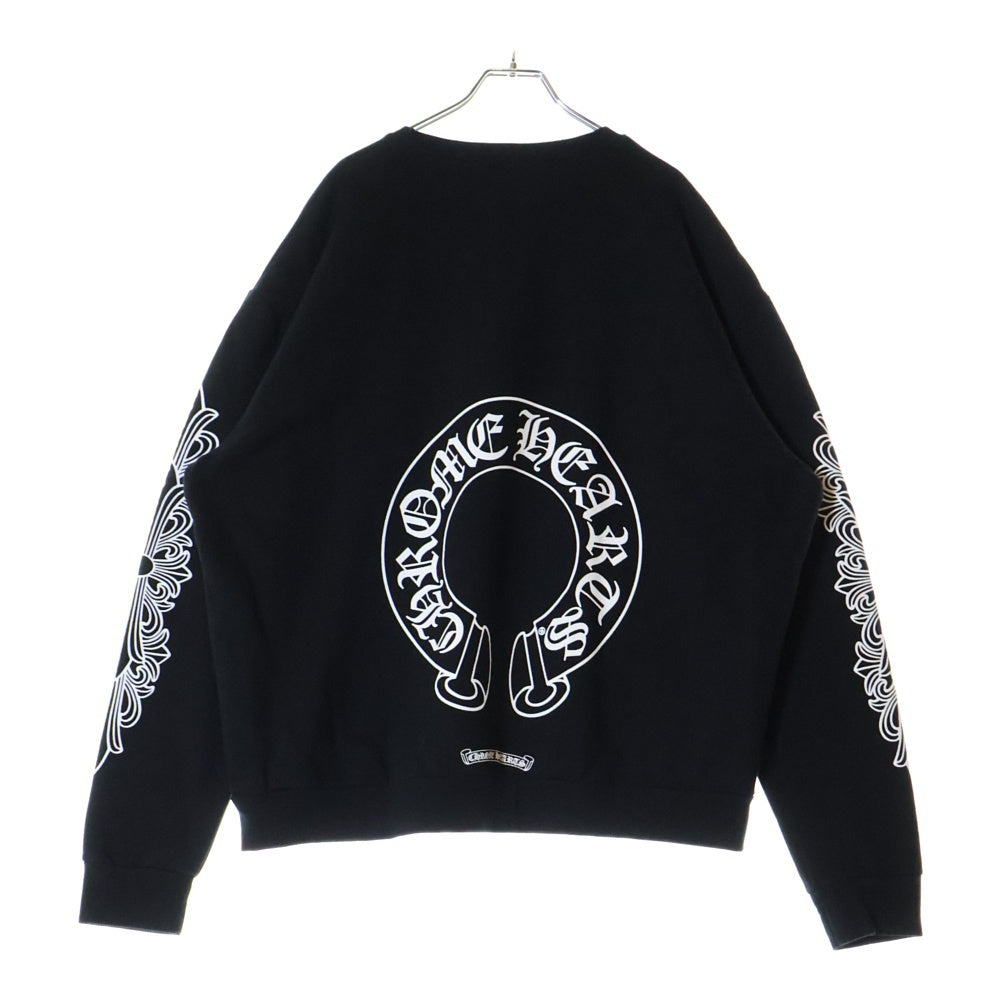 CHROME HEARTS(クロムハーツ) Horseshoe Crewneck Sweatshirt ホースシュープリント 袖フローラル クルーネックスウェットトレーナー ブラック