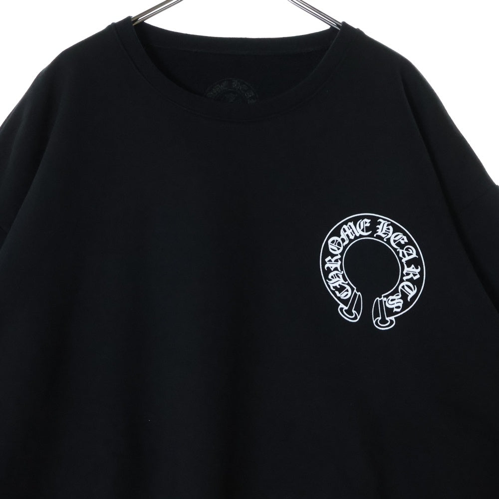 CHROME HEARTS(クロムハーツ) Horseshoe Crewneck Sweatshirt ホースシュープリント 袖フローラル クルーネックスウェットトレーナー ブラック