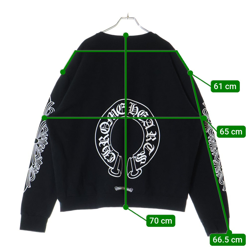 CHROME HEARTS(クロムハーツ) Horseshoe Crewneck Sweatshirt ホースシュープリント 袖フローラル クルーネックスウェットトレーナー ブラック