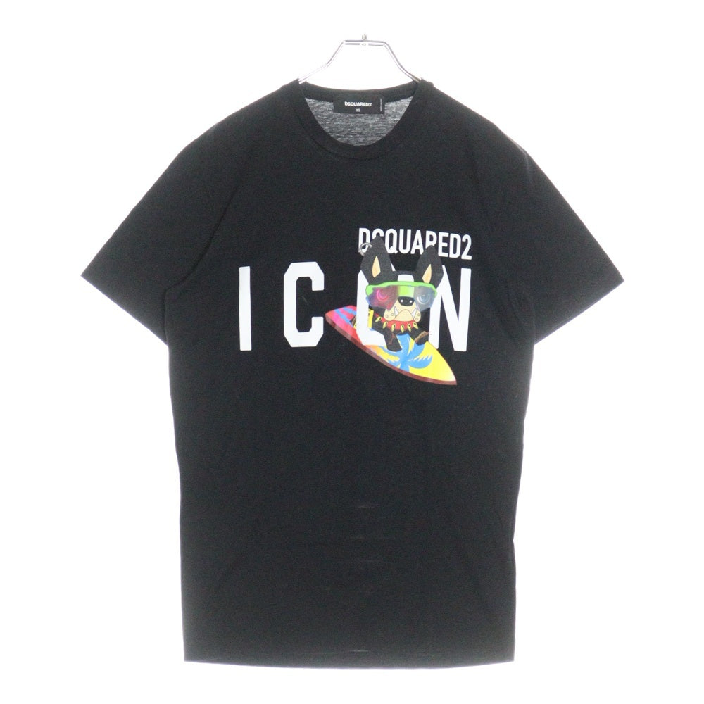 DSQUARED2(ディースクエアード) サーフドッグ チロ ICON フロントプリント 半袖Tシャツ カットソー ブラック