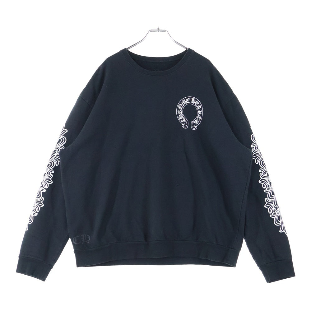 CHROME HEARTS(クロムハーツ) Horseshoe L/S Sweatshirt ホースシュープリント 袖フローラル スウェットトレーナー ブラック