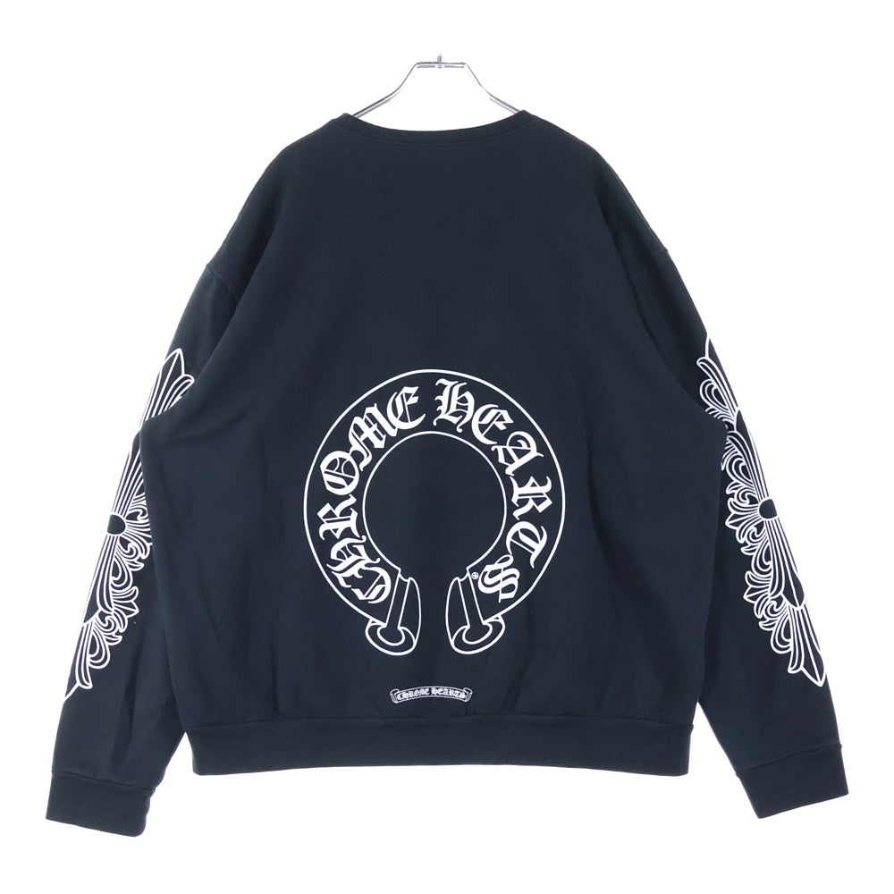 CHROME HEARTS(クロムハーツ) Horseshoe L/S Sweatshirt ホースシュープリント 袖フローラル スウェットトレーナー ブラック