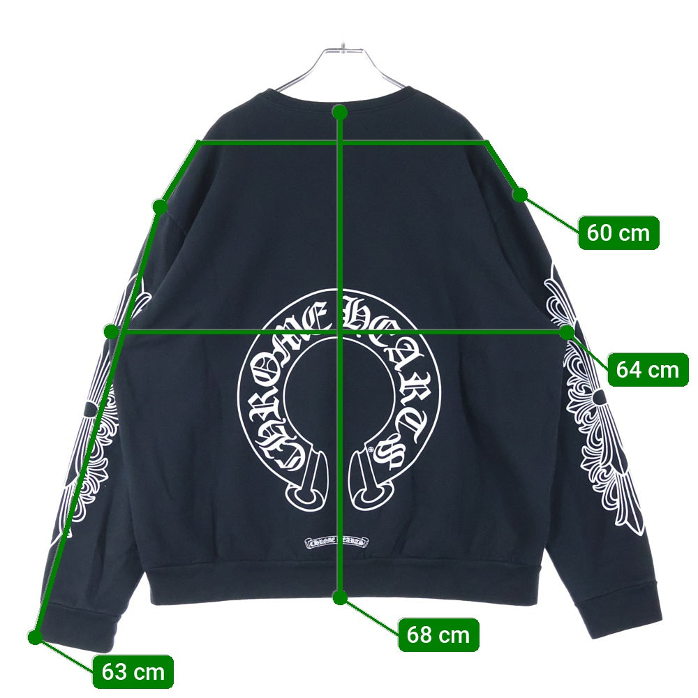 CHROME HEARTS(クロムハーツ) Horseshoe L/S Sweatshirt ホースシュープリント 袖フローラル スウェットトレーナー ブラック