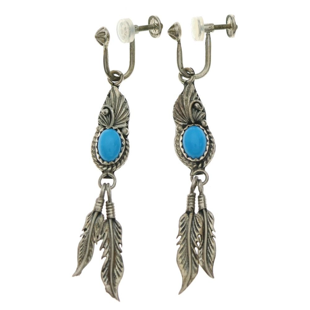 INDIAN JEWELRY(インディアンジュエリー) RB刻印 ターコイズ フェザーピアス シルバー