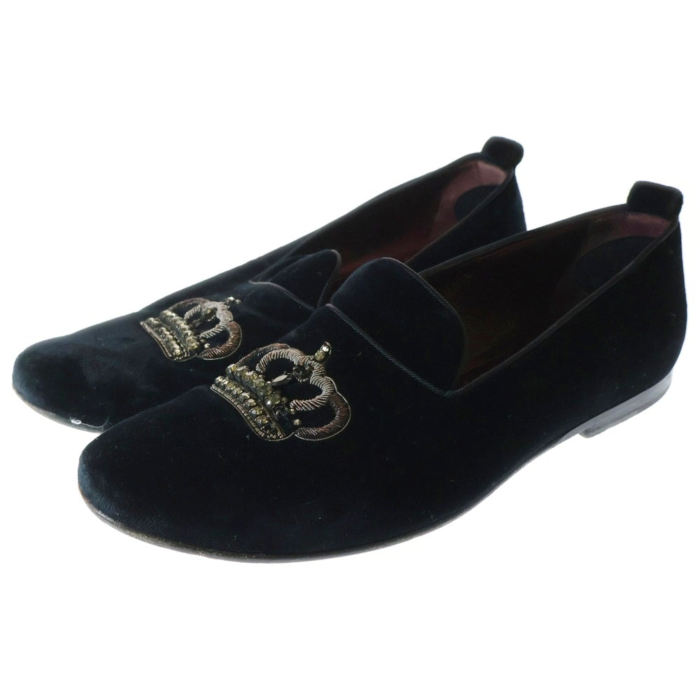 DOLCE & GABBANA(ドルチェアンドガッバーナ) クラウンパッチ ベルベッド ローファー ブラック