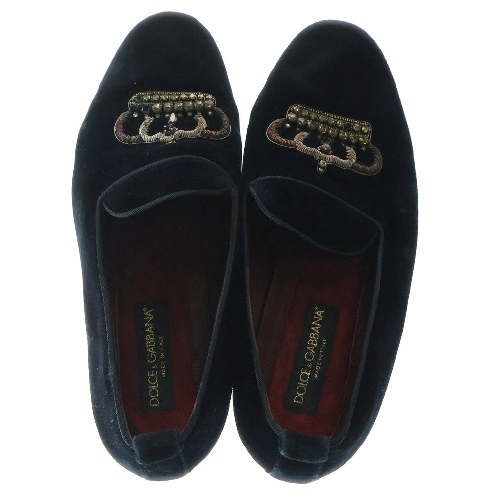 DOLCE & GABBANA(ドルチェアンドガッバーナ) クラウンパッチ ベルベッド ローファー ブラック